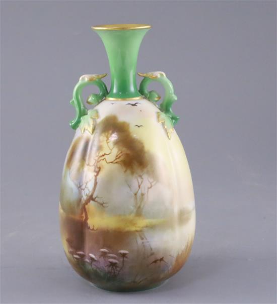 A good Royal Worcester vase, painted with storks by William Powell, c.1905, H.18.7cm